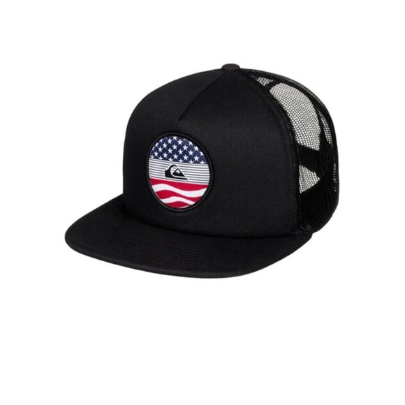 Mens Quiksilver Trucker Hat Adult Snapback Baseball Cap Surfer USA Patriotic - Picture 1 of 4